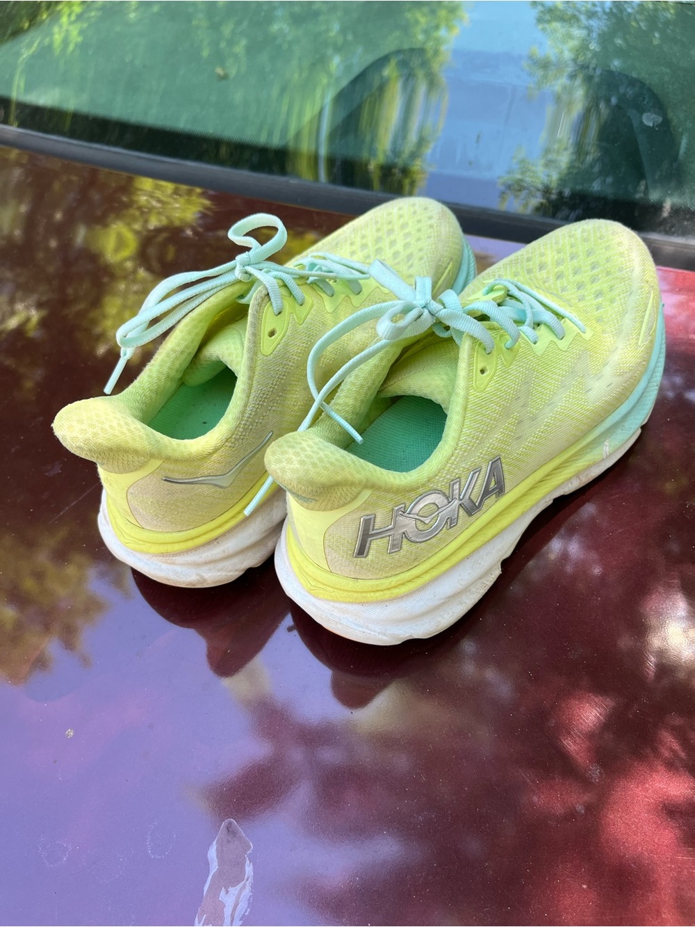 Hoka Clifton 9 Women's Lime Yellow Athletic Running Shoes